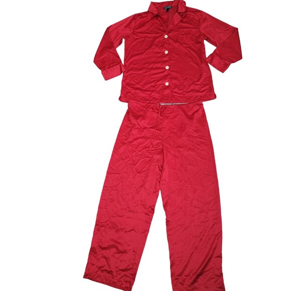 Lauren Ralph Lauren Women's Red Satin Pajama Set Monogrammed with RL logo large - Picture 2 of 7